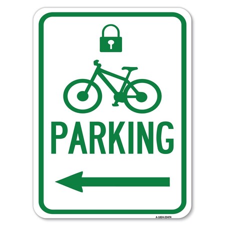 Signmission Parking W/ Lock Cycle & Left Arrow Heavy-Gauge Alum Rust Proof Parking Sign, 18" x 24", A-1824-23474 A-1824-23474